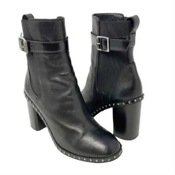 Rag & Bone Romi Black Lamb Leather Studded Ankle Strap Boots - Size 6.5 - Picture 3 of 11
